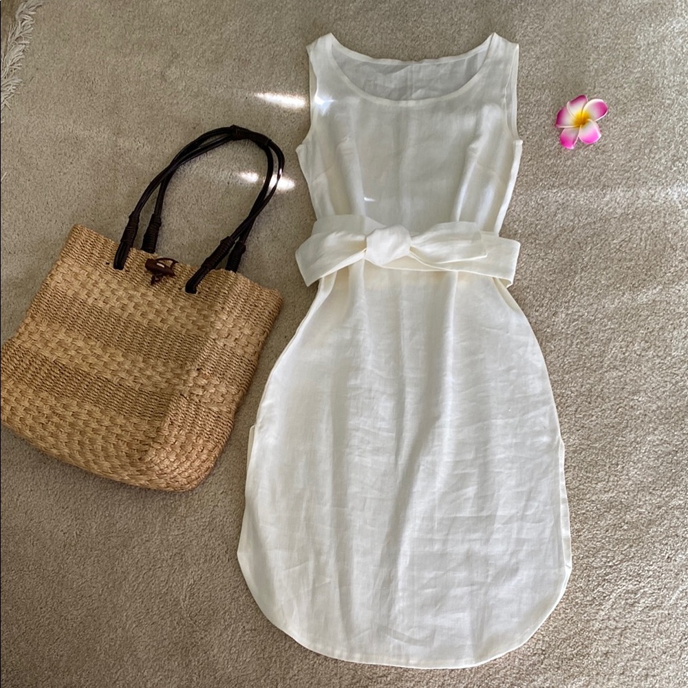 Off-white 100% linen me-made Sleeveless Dress